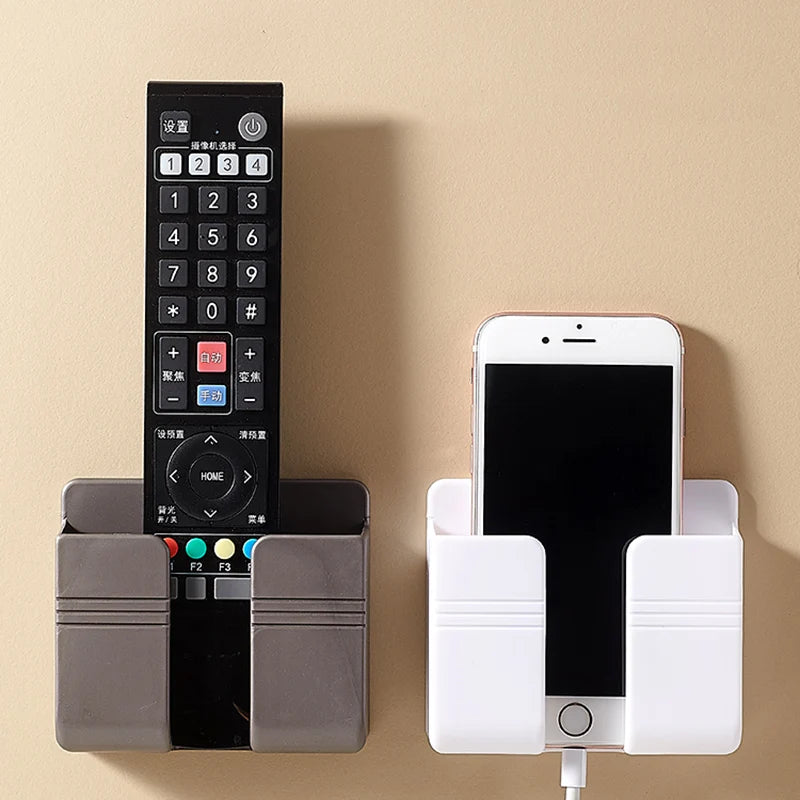 Punch Free Wall Mounted Remote Control Holder Phone Charging Organizer