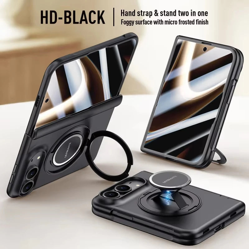 MagSafe Metal 360 Rotating Holder Case With Glass Screen Protector For iPhone