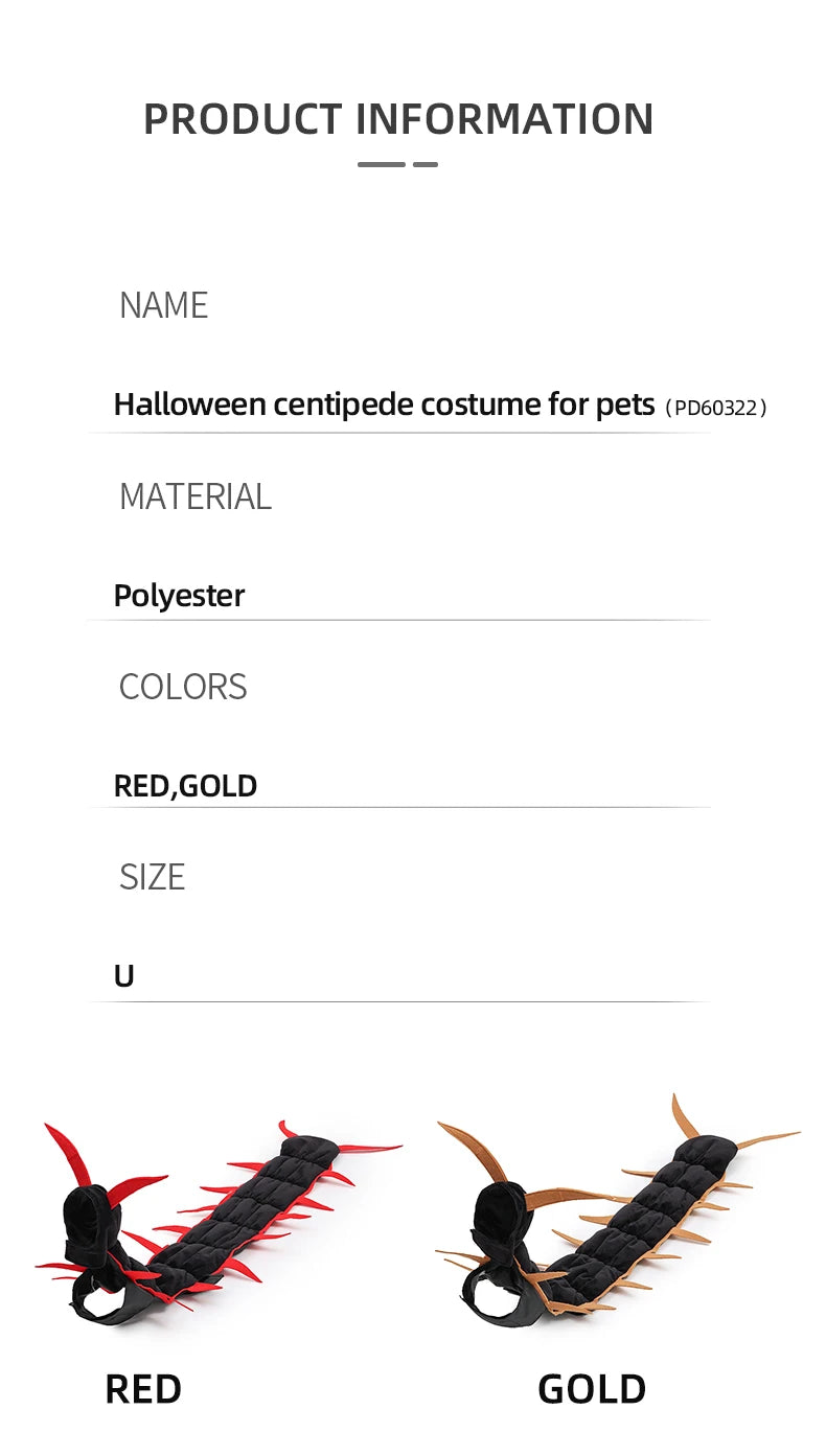 Halloween Costume for Cats Realistic Centipede Small Pets Costume Funny Pet Dress-Up Outfit Cute Cat Costume for Party & Holiday