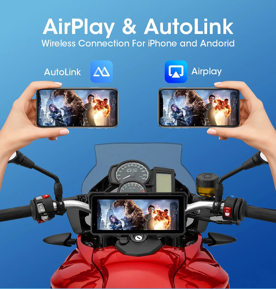 Jansite Portable 8.1 inch IP67 Waterproof Motorcycle 4K DVR GPS Navigation Wireless Carplay Android Auto Moto Recorder Monitor