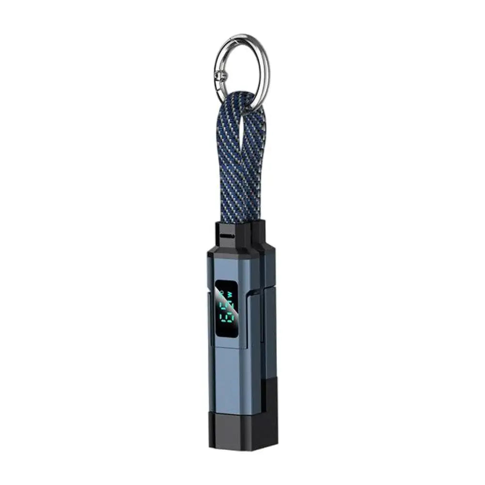 4-in-1 Portable 65W Keychain Digital Display PD Fast Charging Cable For iPhone Huawei Short Type-C Mobile Phone Data Cable