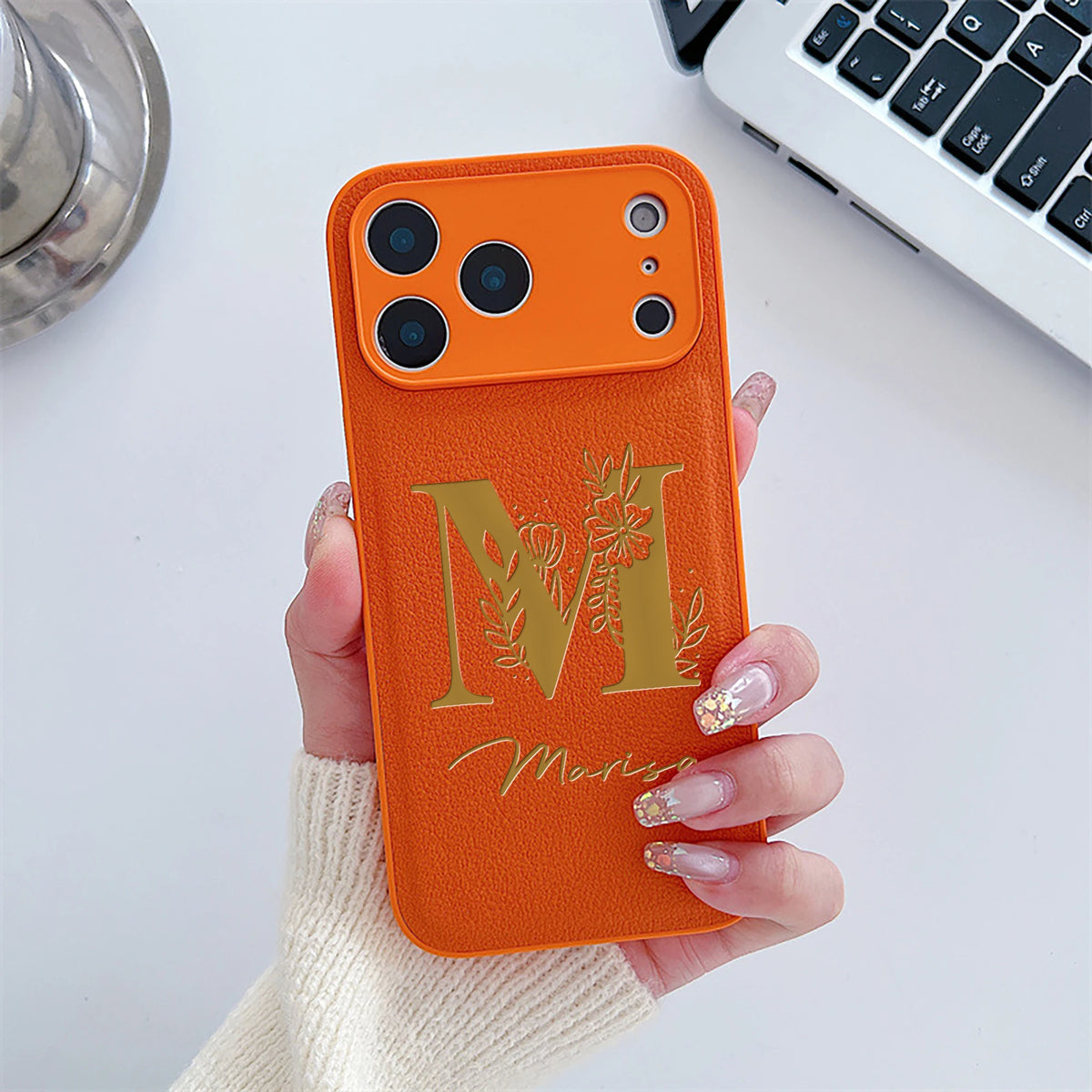 Personalized Custom Name Initial Custom Big Letter with Flowers Design Phone Case for iPhone18 17 16 15 14 13 Pro Max Plus Air