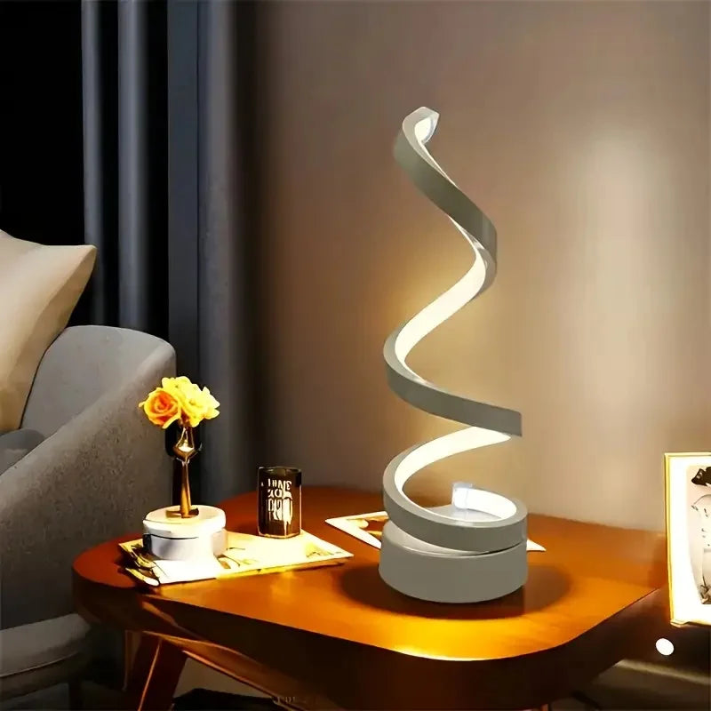 1PC Simple Spiral External Emitting Bright Desktop Desk Lamp, USB - Three-color Lighting, Suitable for Living Room and Bedroom D
