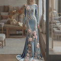 New Halloween White Bone Skeleton Long Sleeved Dress Dark Rose Printing Flower Slimming Holiday Party Dress 2026