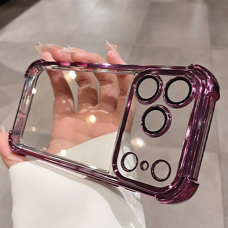Luxury Electroplate Shockproof Transparent Phone Case For iPhone 18 17 16 15 14 13 12 Pro Max Plus Air Clear Bumper Cases Cover