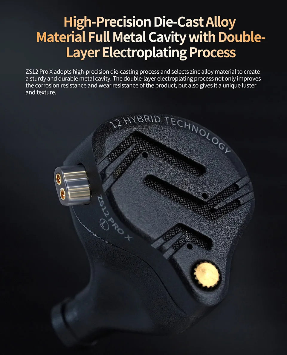 KZ ZS12 Pro X Metal Hybrid Earphones with Adjustable Bass Tuning