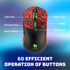 Tri Mode Gaming Mouse Wireless RGB Backlit 12800 DPI 2.4G Bluetooth Type-C Rechargeable Red Ergonomic 1000Hz