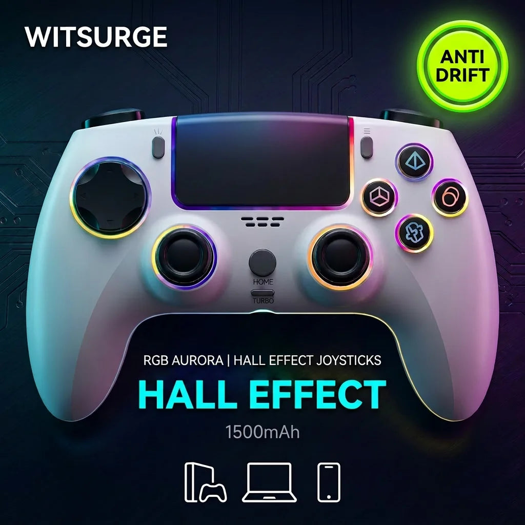 WITSURGE Hall Effect PS5 Controller,Wireless Anti-Drift Gamepad,Dual Hall Joysticks&Triggers,Macro Back Buttons,1500mAh, RGB