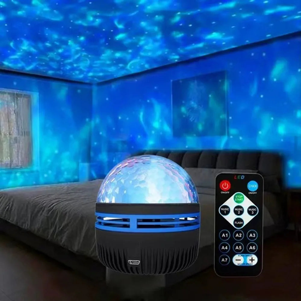 USB Galaxy Projector Aurora 5V Night Light 360° Rotating GB Colorful NightLights with Remote Control for Home Theater Room Deco