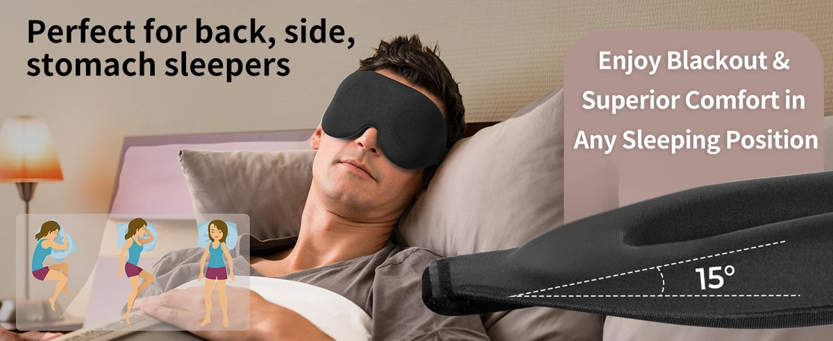 Sleep Mask for Back and Side Sleeper, Block Out Light, Zero Pressure Breathable Travel Eye Cover Black With Sleep Ear Plug