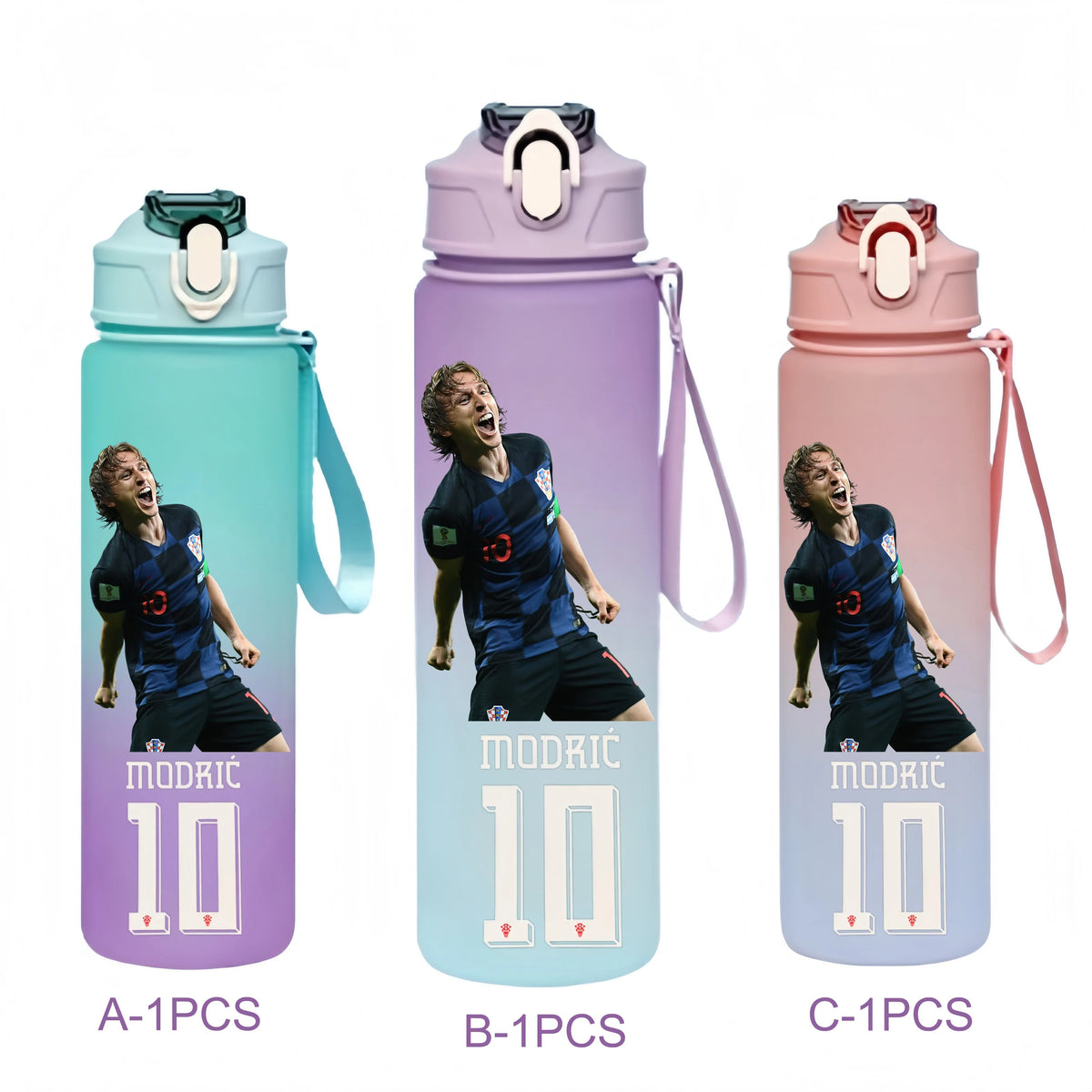 750ML Messi Modrić Neymar Football Star Straw Water Cup Portable Fitness Drink Bottle Kettle Leakproof Drinkware Fans Gifts