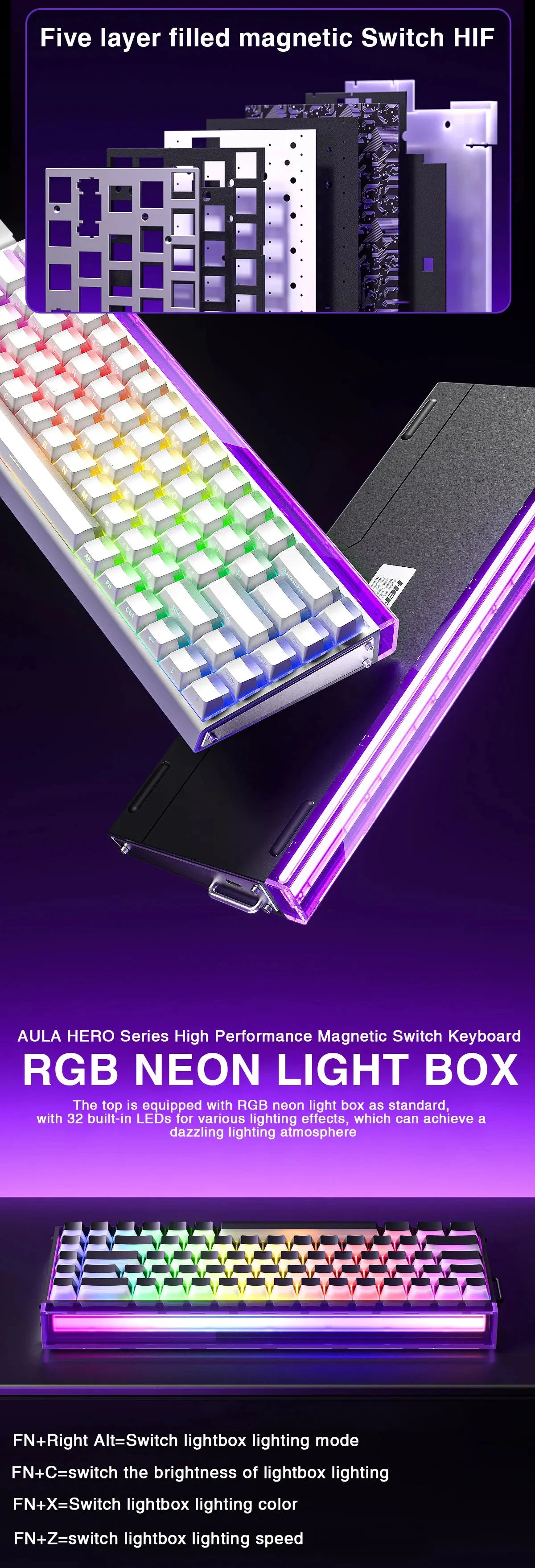 AULA HERO 68 HE Hall Effect Gaming Keyboard 65% Wired RGB Hot Swappable 8K Polling 0.01mm Magnetic Switch for PC Gamers