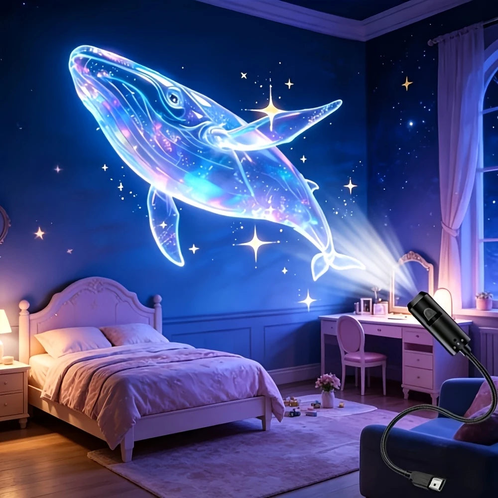LED USB Projector Light 1/3/6pcs Projection Patterns-Adjustable Whale Butterfly Star Night Light Christmas Halloween Decoration