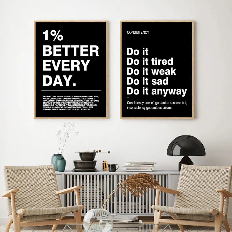 Simple Black Background Inspirational Quotes Canvas Art Poster Prints Modern Motivational Wall Decor Picture for Home