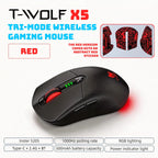 Tri Mode Gaming Mouse Wireless RGB Backlit 12800 DPI 2.4G Bluetooth Type-C Rechargeable Red Ergonomic 1000Hz