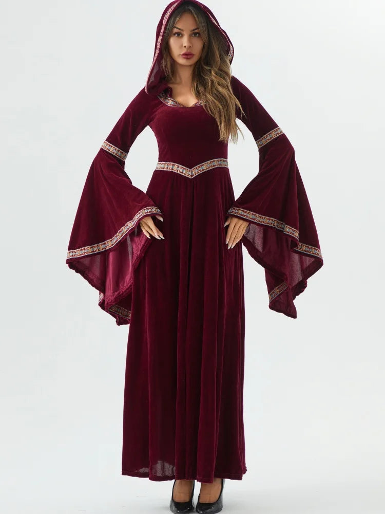 Medieval Retro Gothic Hoodie Witch Long Skirt Luxury Women's Party Dress Cosplay Vampire Halloween Adult Costume