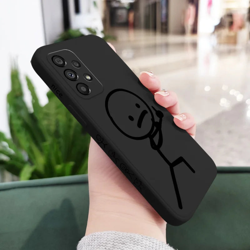 Line Cute Man Case For Samsung Galaxy A73 A53 A33 A23 A13 A03 A72 A52 A52S A32 A22 A12 A02 A02S A71 A51 A31 A21S 4G 5G Cover