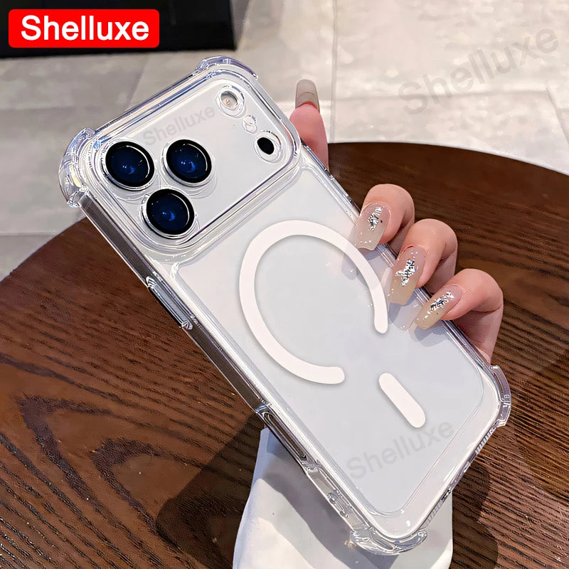 For IPhone17 IPhone18 ProMax Transparent Armour Magnetic Case Shelluxe For iPhone 18 17 Pro Max 17Air Cases Luxury Corners Cover