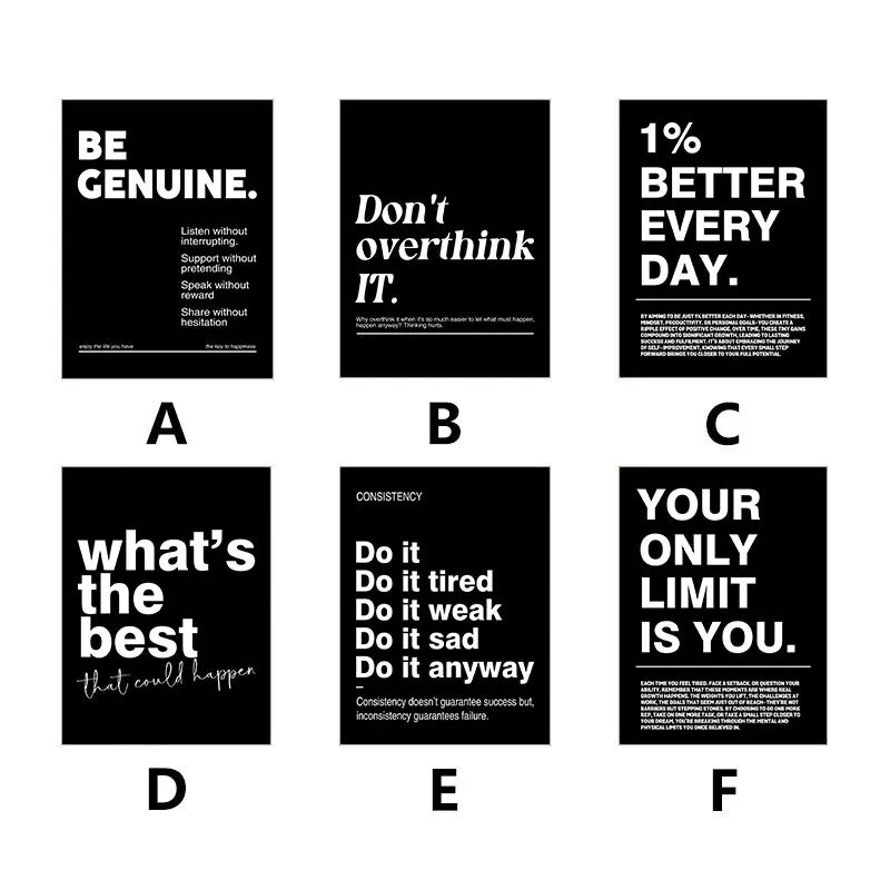 Simple Black Background Inspirational Quotes Canvas Art Poster Prints Modern Motivational Wall Decor Picture for Home