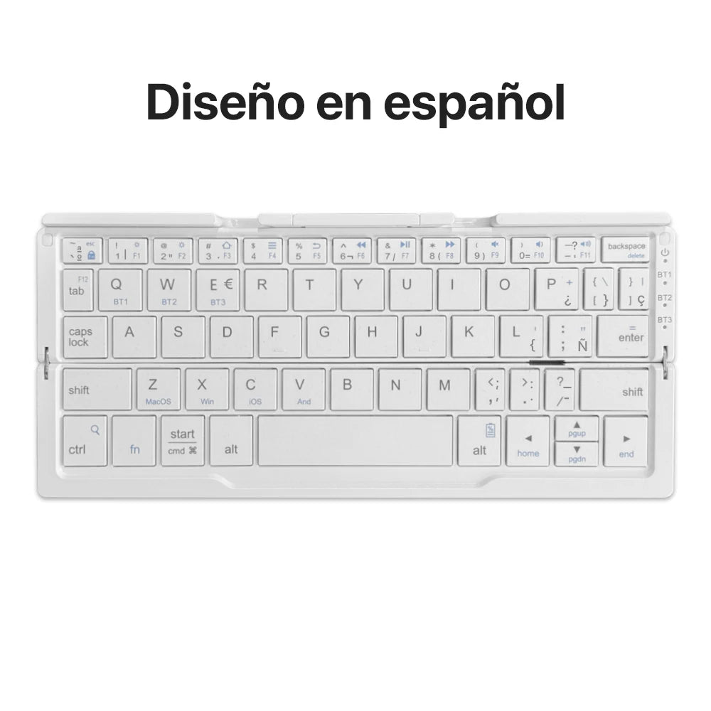 Neue Mini faltbare Bluetooth-Tastatur, kabellose Tastatur, unterstützt 3 Geräte mit Ständer, wiederaufladbar für Telefon, Tablet, portugiesische Tastatur