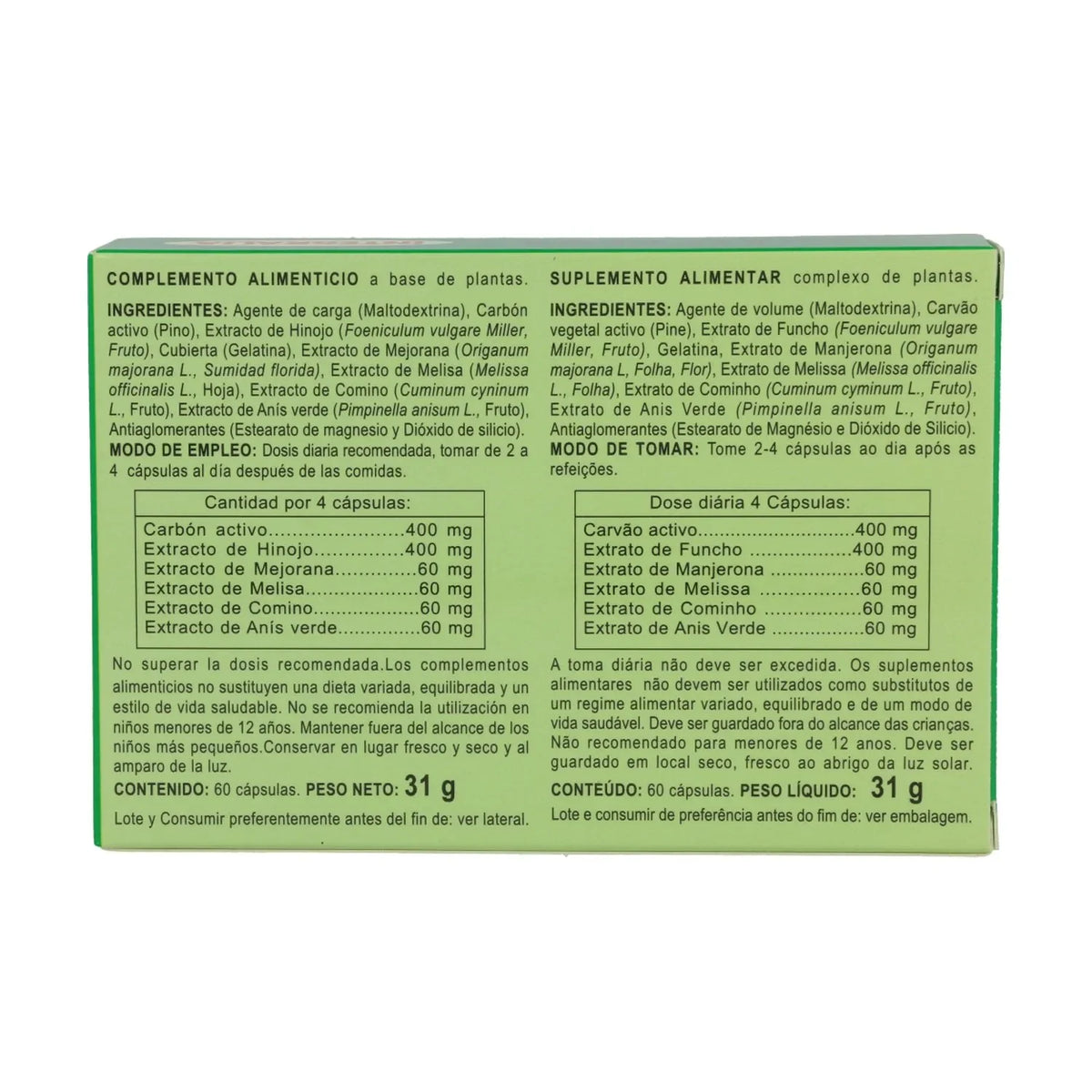 Integralia carbon plus 60 capsules |   Activated charcoal for digestion, gases and swelling |   Natural detox supplement