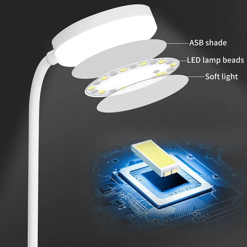 Flexible LED Desk Lamp with 3-Level Dimmer, USB Powered, Eye-Caring, Warm, White Light, Perfect for Home, Office, Reading, Study