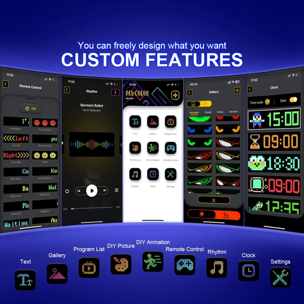 Multifunctional Bright Devil Eyes LED Light for Car Windshield Flexible Programmable Scrolling LED Display Bluetooth APP Control