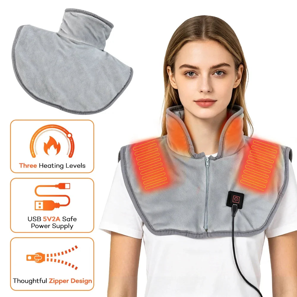 Electric Heating Shoulder Neck Pad USB Heated Back Wrap 3 Heat Level Soft Hot Compress Back Shawl Neck Shoulder Fast Heated Pad