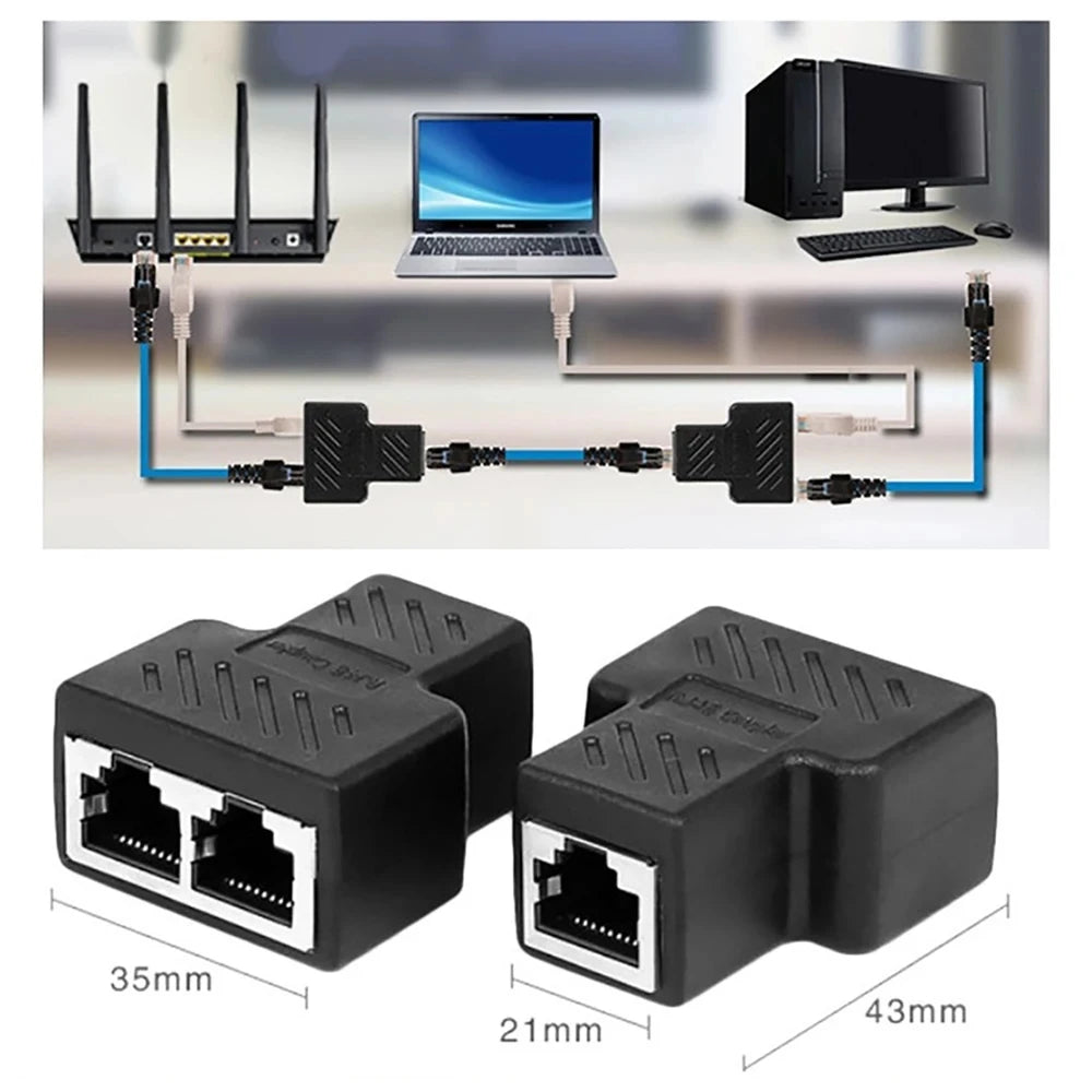 One To Two Adapter For Ethernet Cable Splitter Rj45 8P8C PC Version Simultaneous Internet Access IPTV Broadband Three Way Conn