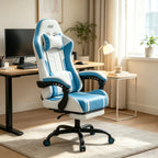 NEBMAAX Ergonomic Gaming Chair with Footrest Massage Function PU Leather Office Chair for Adults Swivel Computer Chair with Headrest And Lumbar Support