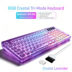 Transparent Wireless Gaming Keyboard, Tri‑Mode 2.4G/BT/USB‑C, 99‑Key 1800 Compact Layout, RGB Clear PC Keycaps, Mechanical‑Like Typing Feel for Office & Desk Setup
