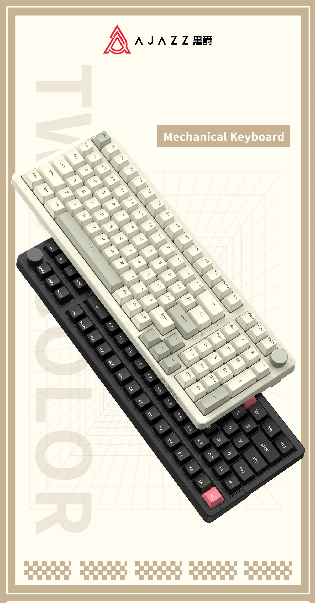 Ajazz AK992 Wired Mechanical Keyboard 98-Key Full Layout  Hot-Swap USB Gaming keyboard Multimedia Key Knob for Desktop PC Laptop