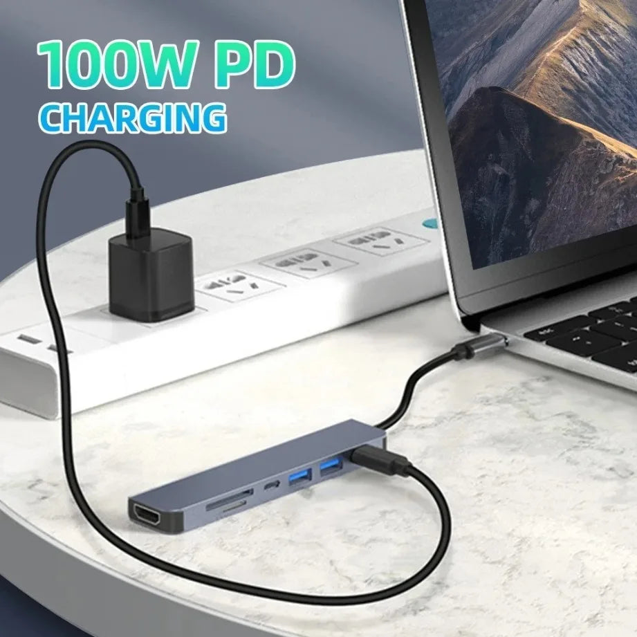 NEW USB C Hub 8In1 7In1 Type C Docking Station with USB3.0/2.0 HDMI SD/TF Card Reader PD Fast Charge for MacBook Notebook Laptop