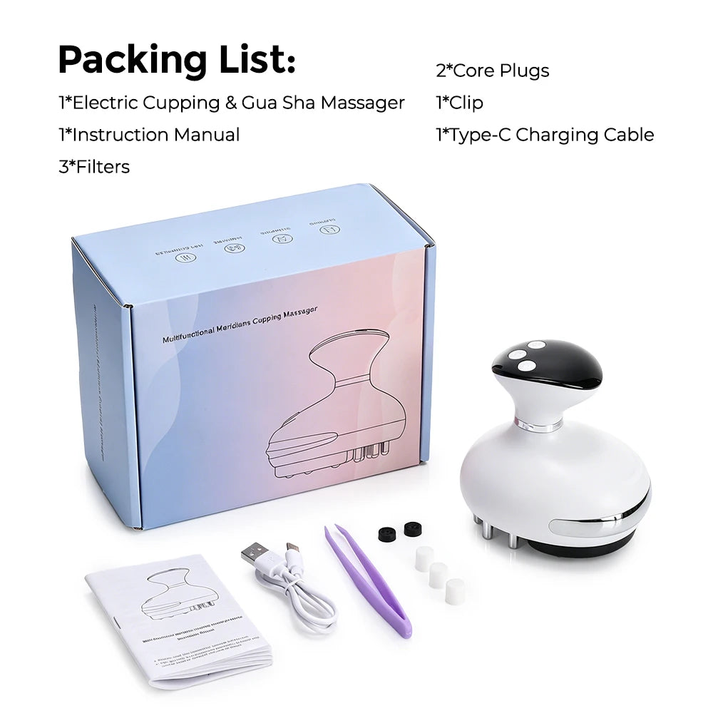 Electric Cupping Gua Sha Massager, 9-Level Suction Lymphatic Drainage Device, Red Light Heat Body Scraper Back Neck Shoulder