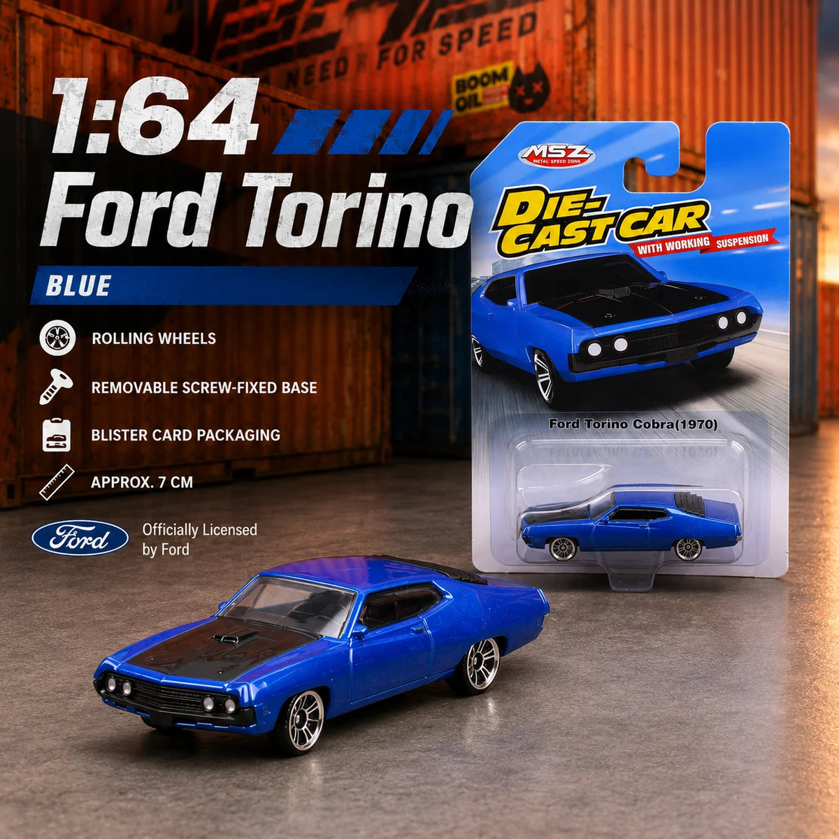 CCA 1:64 Ford Torino Cobra Sedan Miniature Model MSZ 3" Alloy Toy Car Vehicle Free Wheels Diecast Collection Gift for Boyfriend