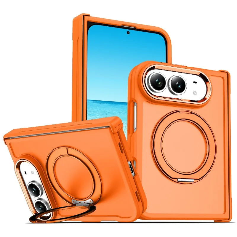 Fashion Feel 360 Degree Rotating Foldable Phone Case for IPhone Duo Fold for IPhone Ultra Metal Lens Frame Shockproof PC Cover