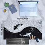 Tai Chi Koi Patterned Gaming Mouse Pad Non-Slip Rubber Base Precision Stitched Edges Waterproof Rectangular Desk Mat Office Game