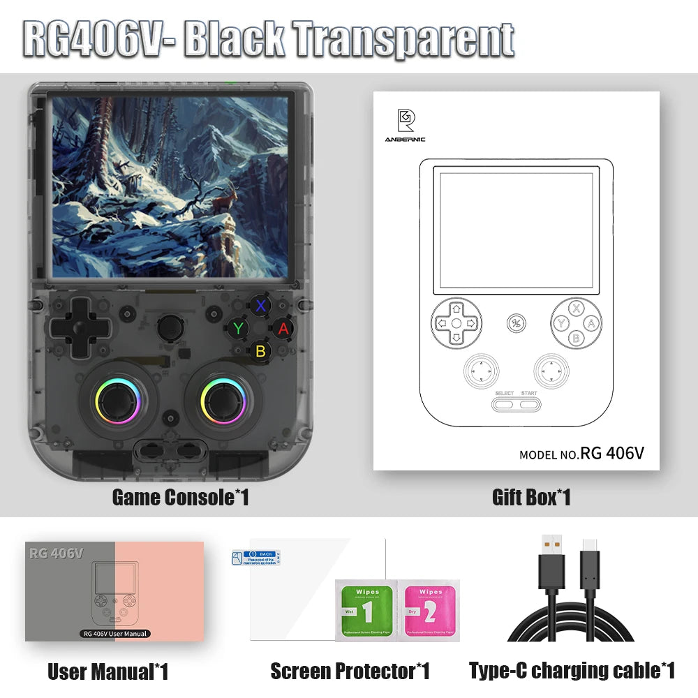 Anbernic RG406V Handheld Game Console 4’’ IPS Touch Screen Android 13 Unisoc T820 64-bit Game Player 5500mAh RGB Lightingernic