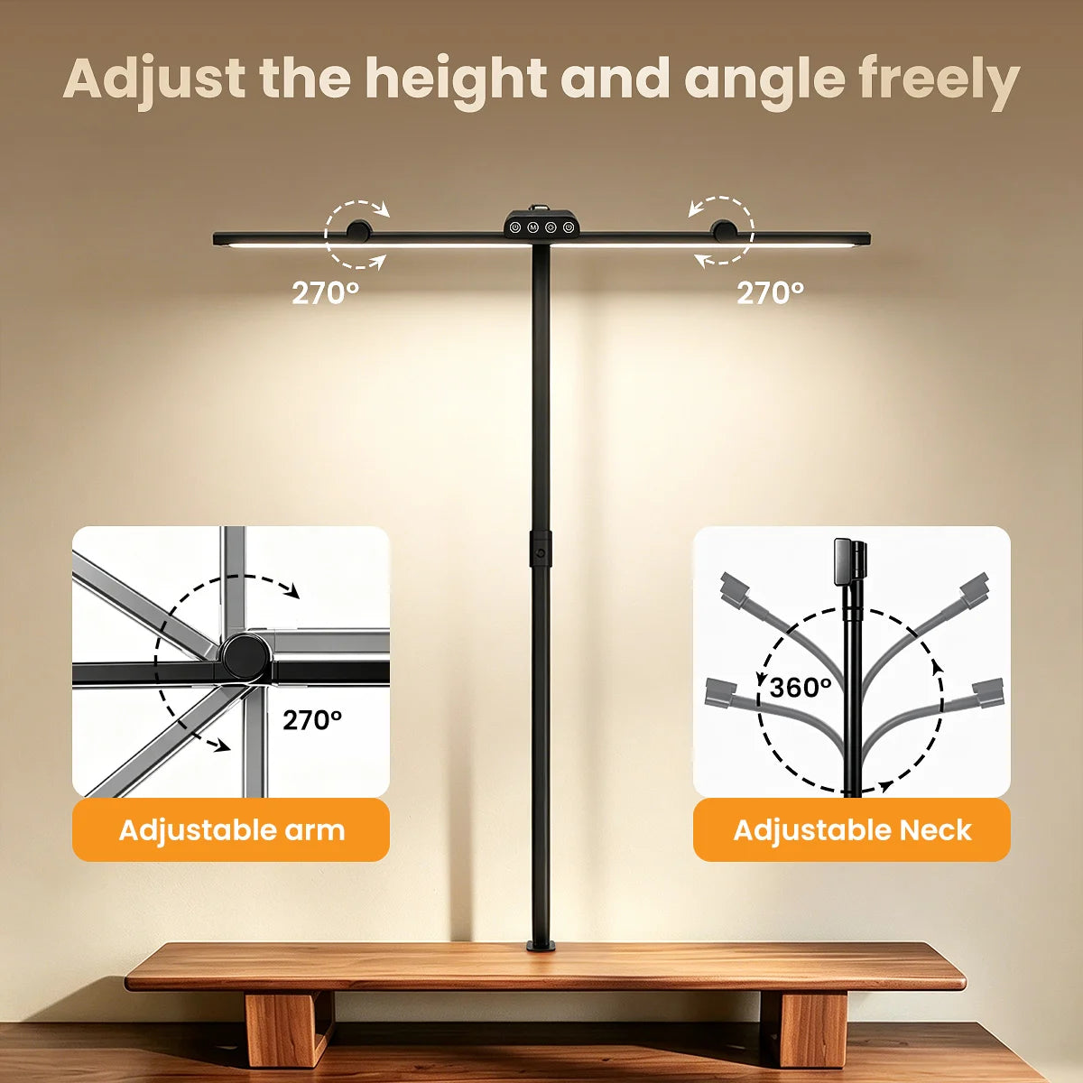 3 Head LED Desk Lamp with Clamp, Flexible 360° Adjustable Stand & Foldable Light, Stepless Dimming Reading Lamp for Home Office