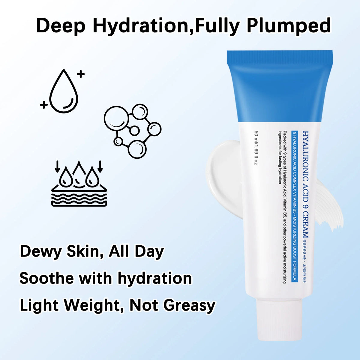 Hyaluronic Acid 9 Cream Complex Vitamin B5 Brightening Whitening Repair Face Soothes Irritation Lightweight Fast-Absorbing Care