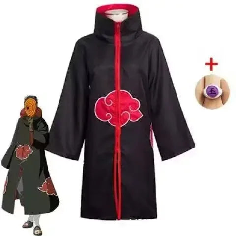 Naruto Akatsuki Tobi Cosplay Full Set: Obito Uchiha Costume with Coat, Mask, Shoes & Jade Ring – Perfect for Cosplay Events