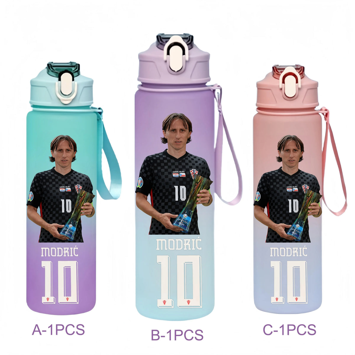 750ML Messi Modrić Neymar Football Star Straw Water Cup Portable Fitness Drink Bottle Kettle Leakproof Drinkware Fans Gifts