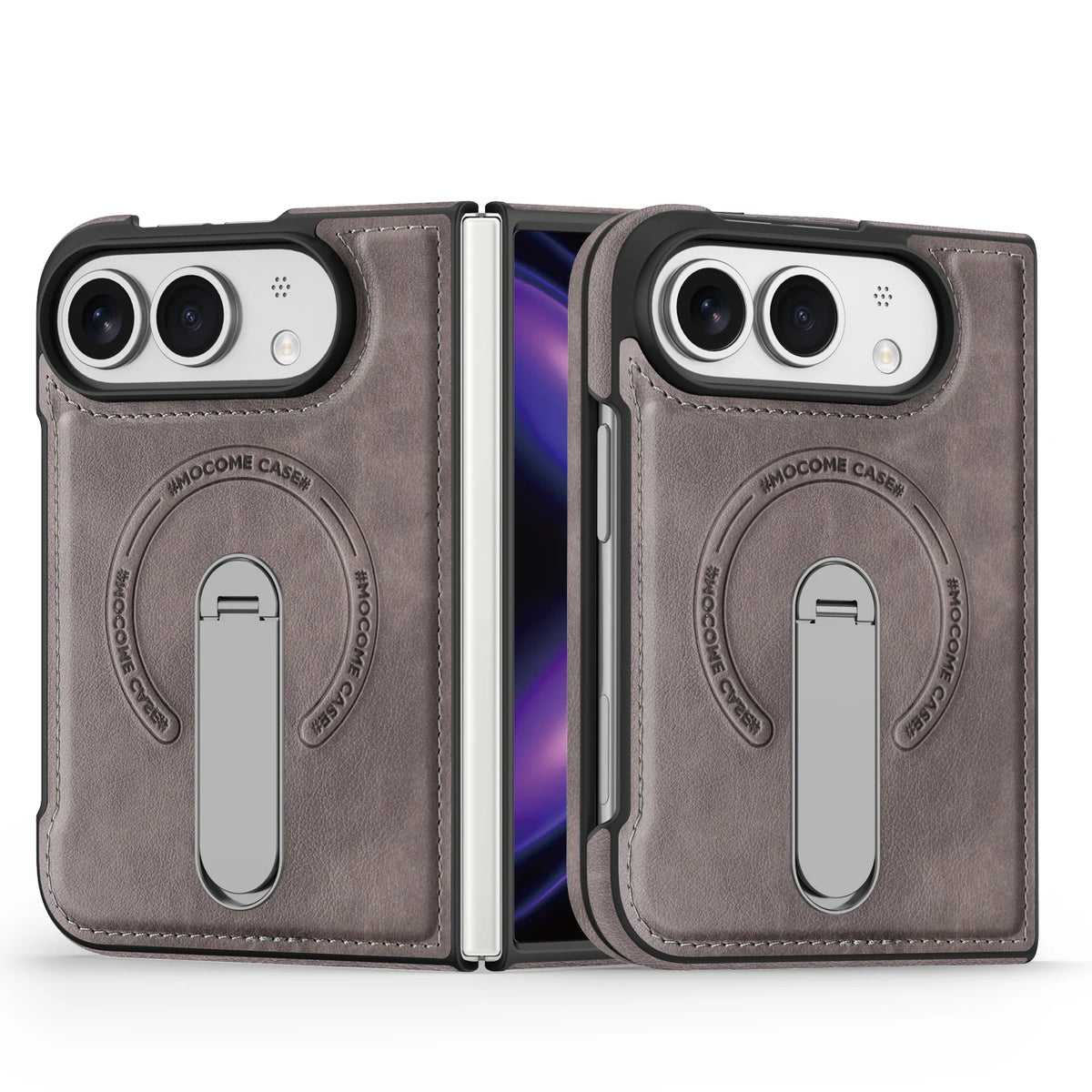 For Magsafe For iPhone Duo Case Luxury Matte Leather Magnetic Rotating Ring Holder Shockproof Protection Back Cover Accessories