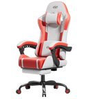 Ergonomic Gaming Chair, Lumbar Massage & Adjustable Headrest, PU Leather Computer Seat with Retractable Footrest and 360° Swivel
