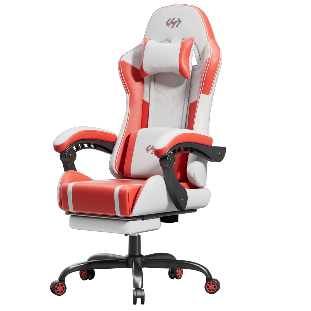 Ergonomic Gaming Chair, Lumbar Massage & Adjustable Headrest, PU Leather Computer Seat with Retractable Footrest and 360° Swivel