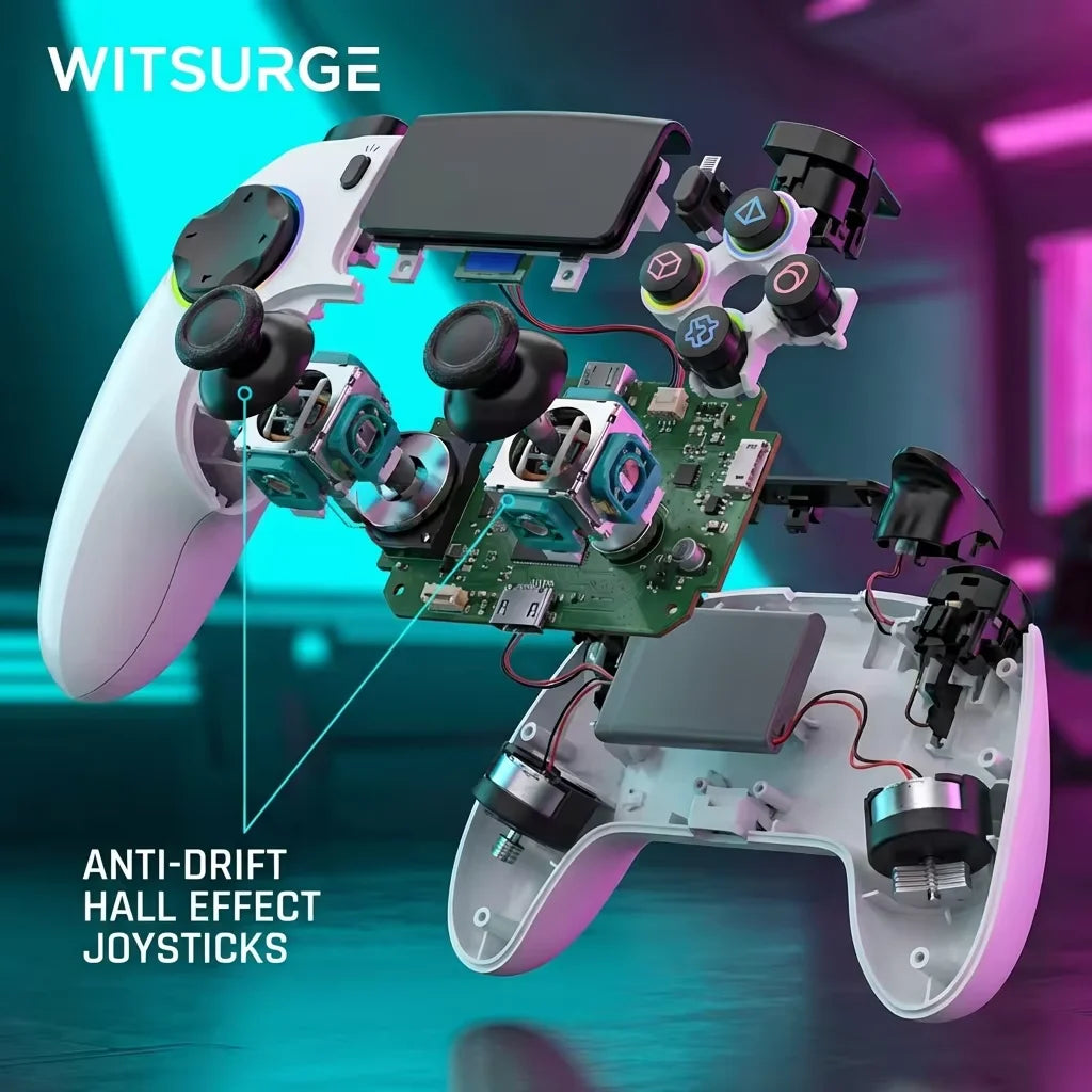 WITSURGE Hall Effect PS5 Controller,Wireless Anti-Drift Gamepad,Dual Hall Joysticks&Triggers,Macro Back Buttons,1500mAh, RGB