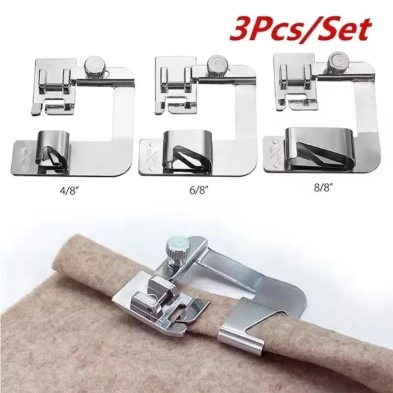 Sewing Hemming Set 1/3Pcs Wide Hem Foot 1Pc Or 3Pcs Narrow Rolled Hem Presser Feet For Brother Singer Low Shank Sewing Machines