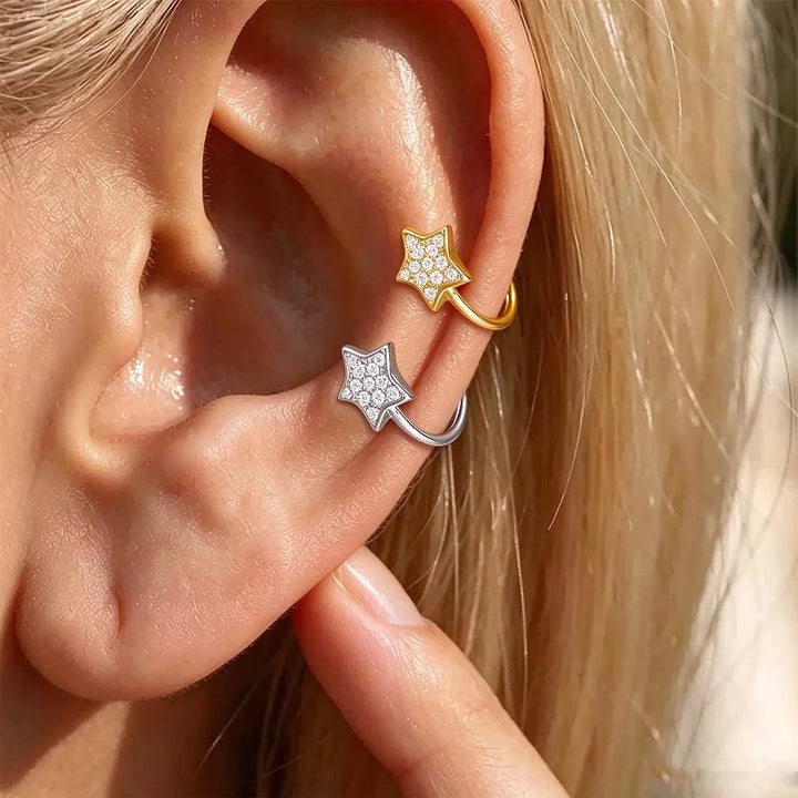 1Pcs Fashion Crystal Zircon Star Ear Clip For Women Simple Gold Silver Color Pentagram Star Non Piercing Ear Clip Y2K Jewelry