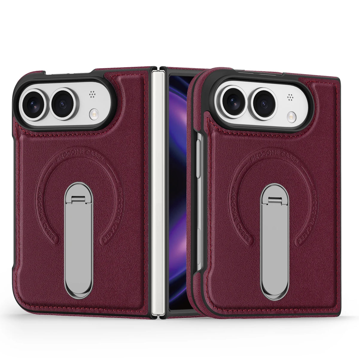 For Magsafe For iPhone Duo Case Luxury Matte Leather Magnetic Rotating Ring Holder Shockproof Protection Back Cover Accessories