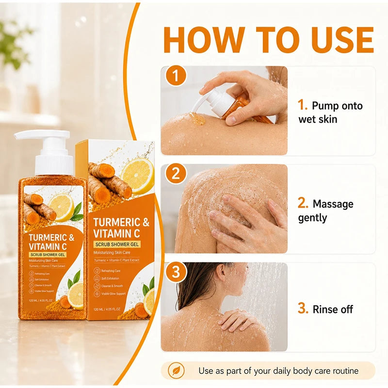 Turmeric Orange Vitamin C Body Wash Fresh Fragrance Shower Gel Moisturizing Brightening Exfoliating Deep Cleaning Smooth Skin